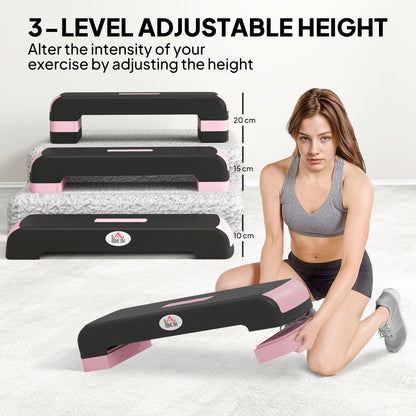 Aerobic Step with 3-Level Adjustable Heights for Home, Office Exercise, Black and Pink