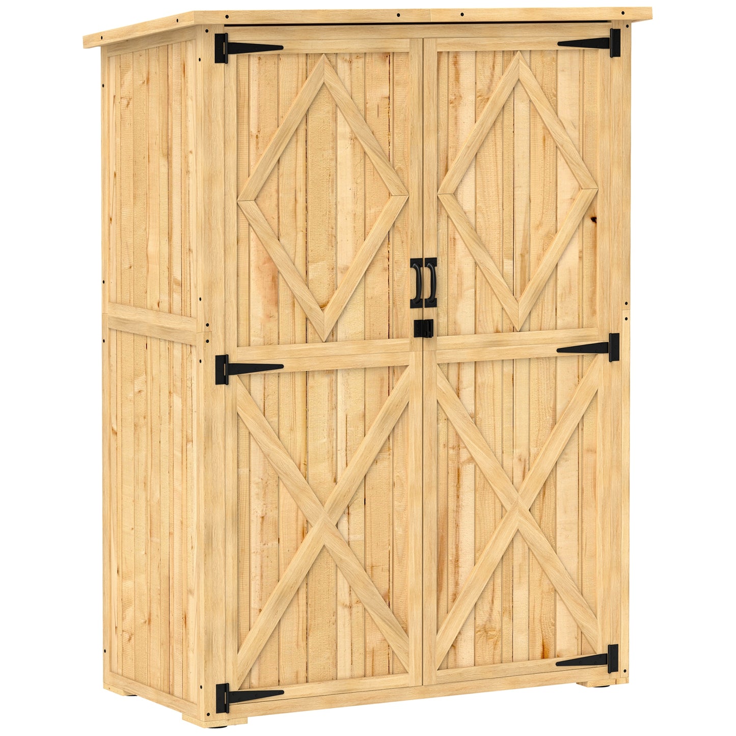 Wooden Garden Storage Shed, Tool Storage Cabinet with Asphalt Roof and 2 Shelves for Garden Tools, Equipment