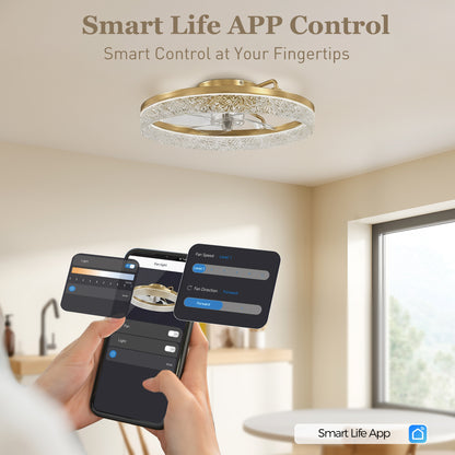 Ceiling Fan with Lights, Dimmable LED Mount Ceiling Fan Light with Remote App Control for Bedroom, Gold Tone