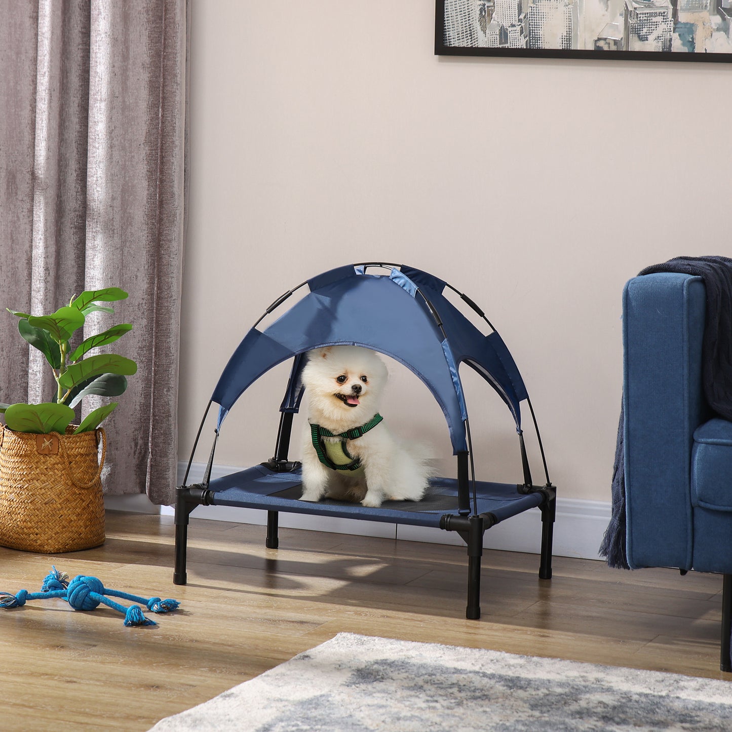 Outdoor Dog Bed with Removable Canopy, Portable Raised Dog Bed for Camping, Garden & Beach