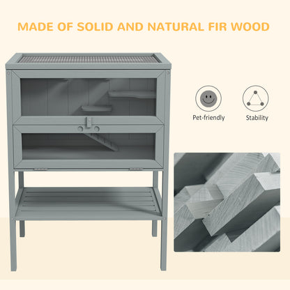 Wooden Hamster Cage 3 Tier House w/ Storage Shelf, Openable Top for Gerbils, Grey