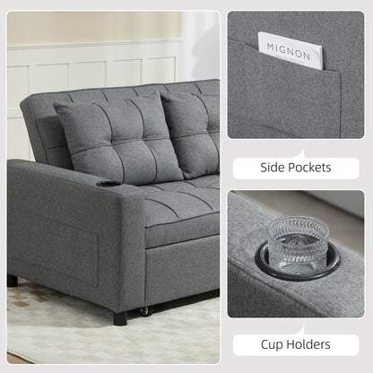 2 Seater Sofa Bed Pull-Out Sofa Bed for Small Space - Charcoal Grey