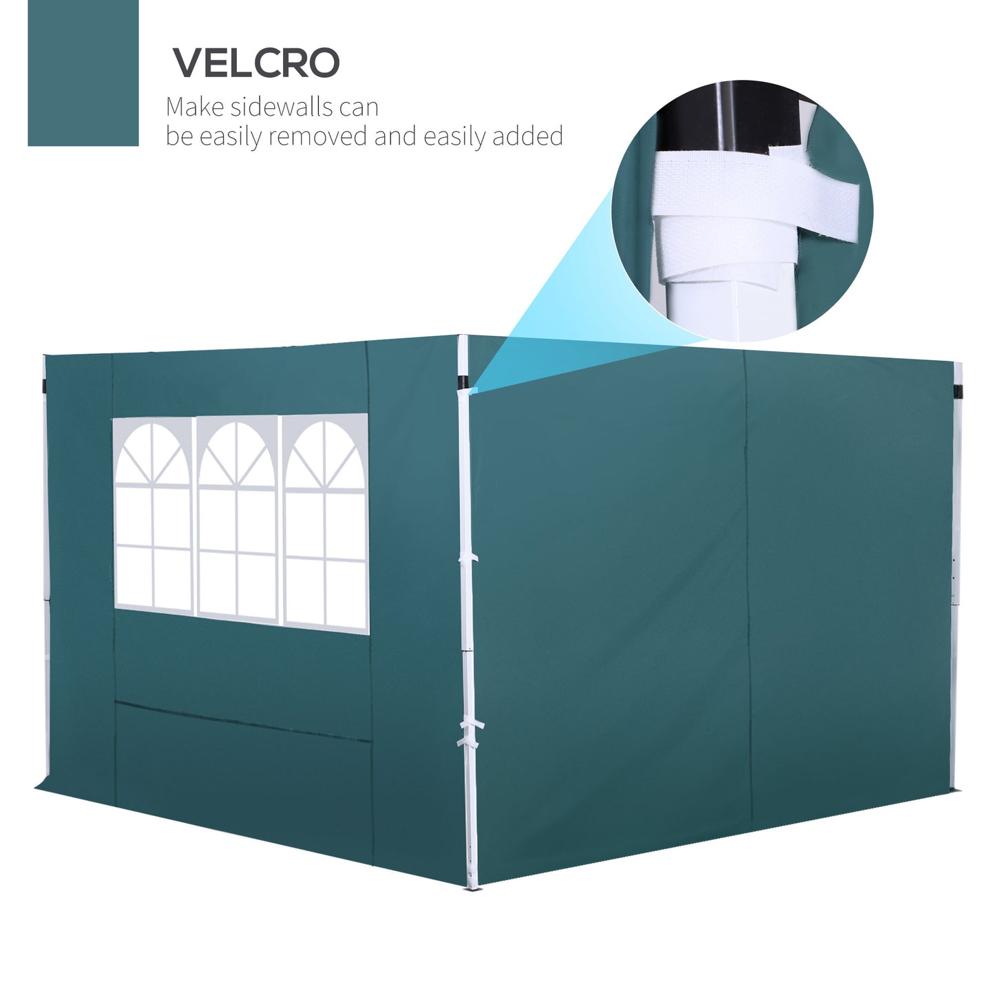 2.95 Meters Gazebo Replaceable Exchangeable Side Panel Wall Panels Walls With Window, Dark Green