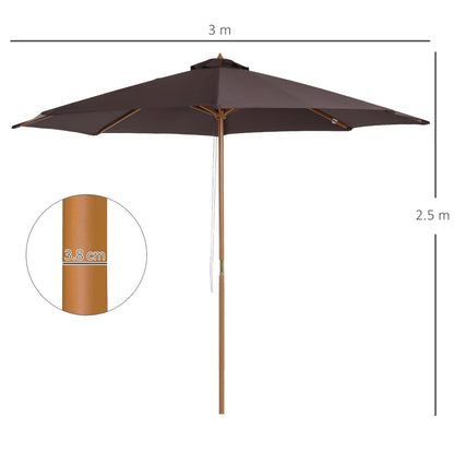 3(m) Garden Parasol, Pulley Operated Patio Umbrella, Wooden Parasol, Table Market Umbrella