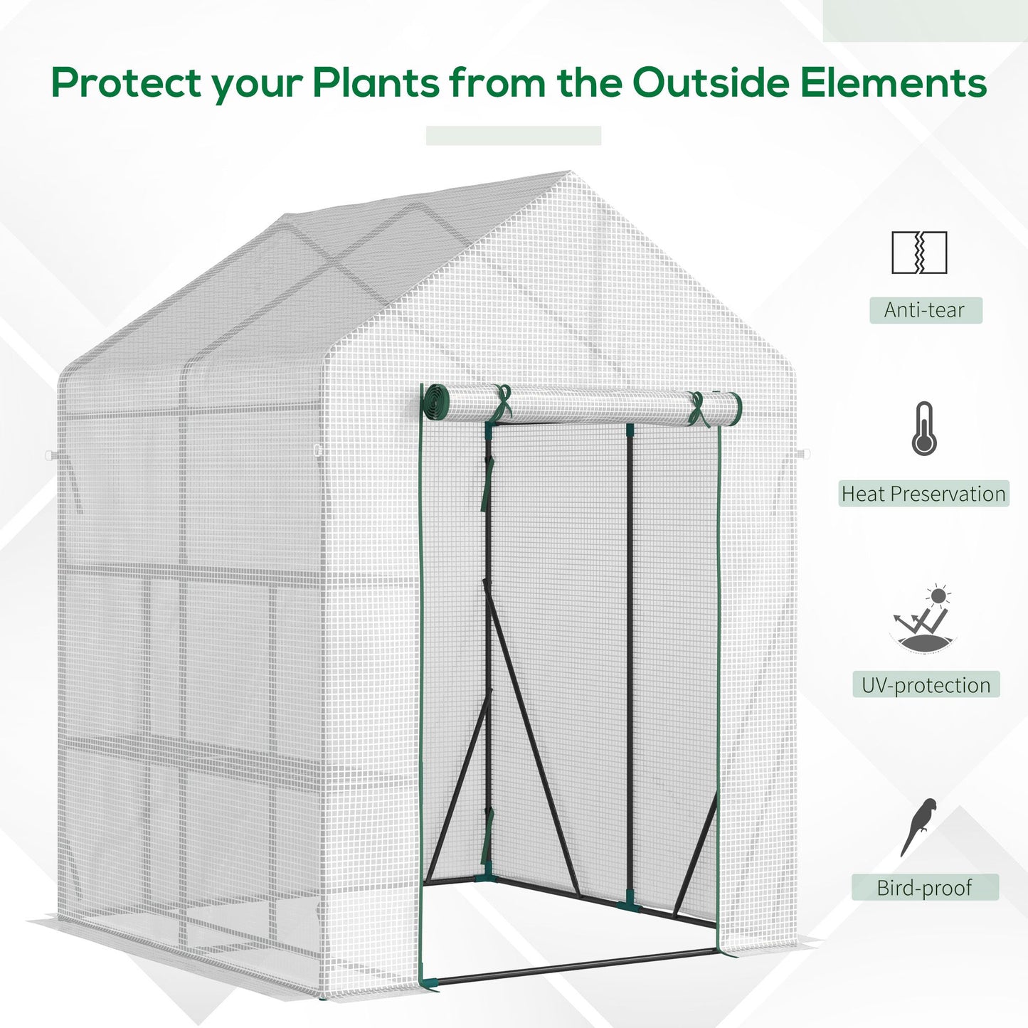 Walk In Greenhouse with 2 Tier Shelf, Portable Gardening Plant Grow House Tomato Greenhouse with Roll up Zip Panel Door