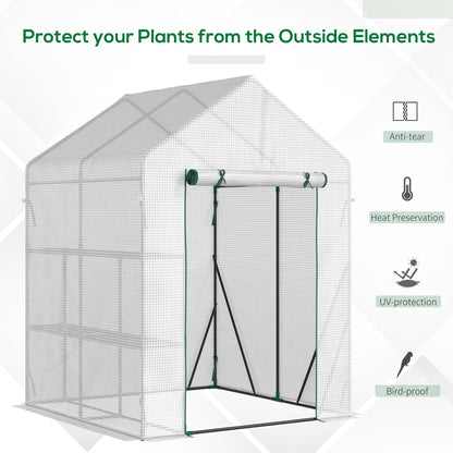 Walk In Greenhouse with 2 Tier Shelf, Portable Gardening Plant Grow House Tomato Greenhouse with Roll up Zip Panel Door