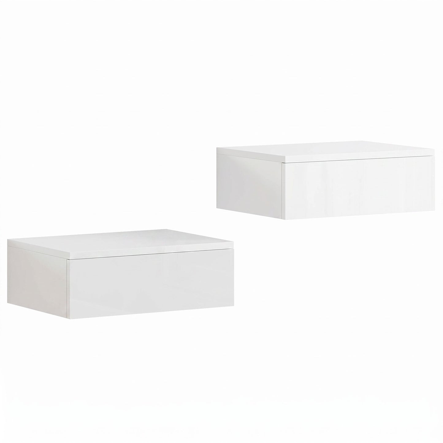 Floating Bedside Table Set of 2, Wall-Mounted Nightstand with High Gloss Finish & Storage Drawer, White
