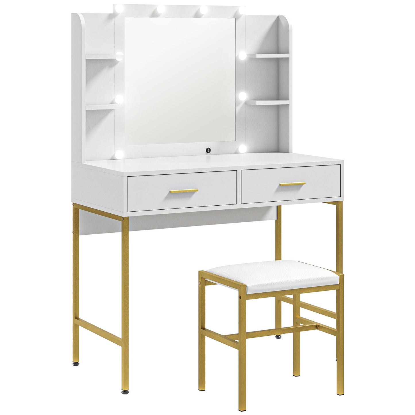 Dressing Table Set, with Storage and Stool - White