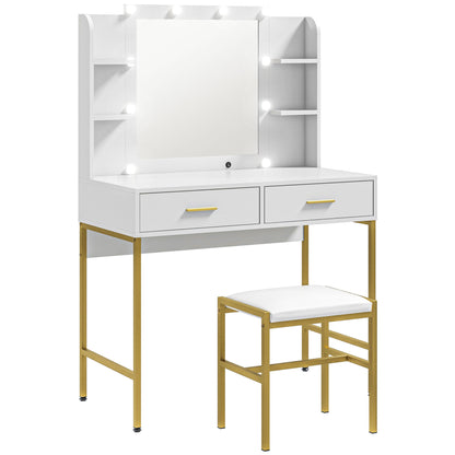 Dressing Table Set, with Storage and Stool - White
