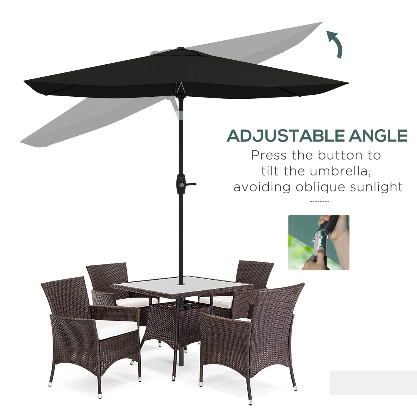 3 x 2 m Garden Parasol Umbrella with Aluminium Pole, UPF 50+ Rectangular Outdoor Table Parasol Sun Shade
