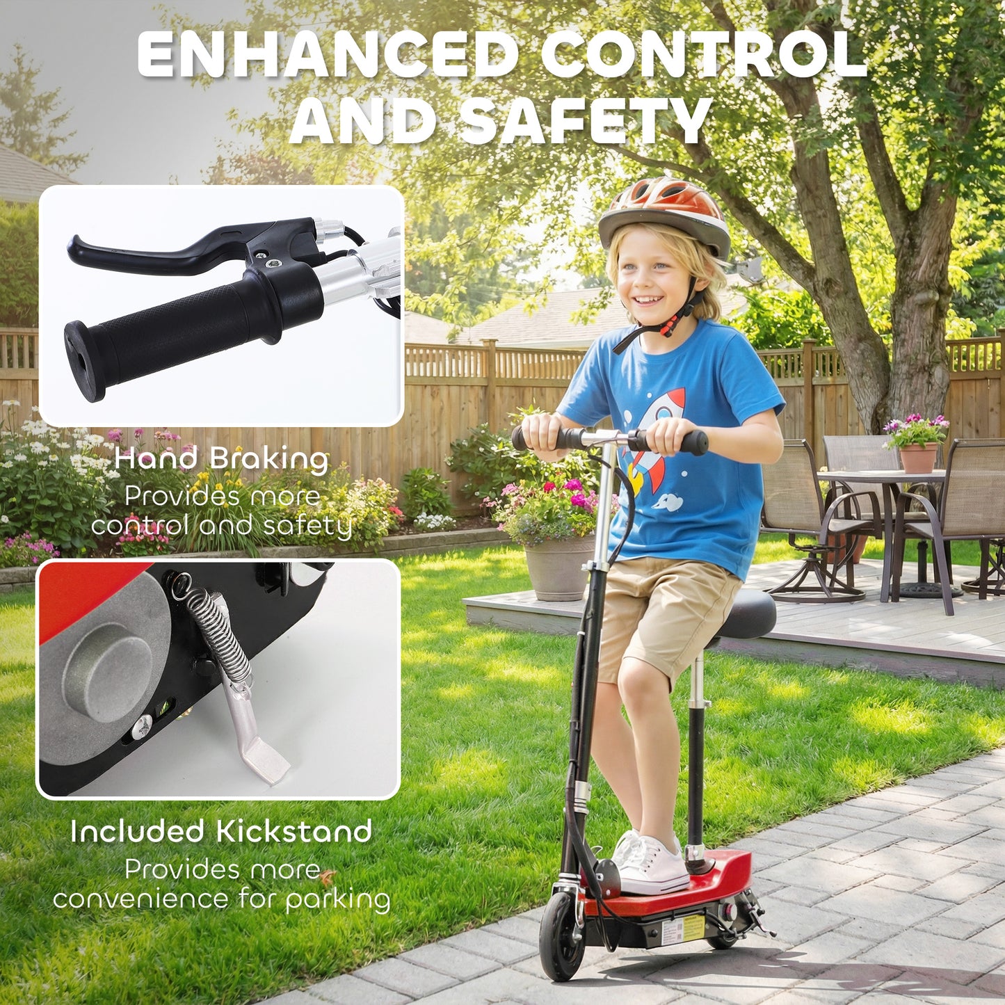 Powered Powered Scooter Ride-On, with Brakes, Adjustable Seat, Adjustable Handlebars, Red