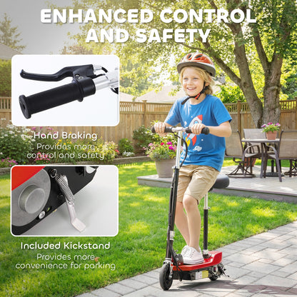 Powered Powered Scooter Ride-On, with Brakes, Adjustable Seat, Adjustable Handlebars, Red