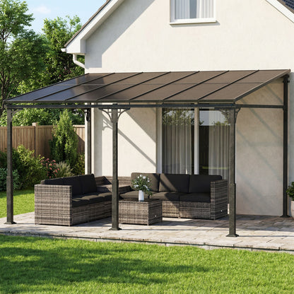 4 x 3 m Metal Lean-to Pergola, Wall-Mounted Garden Pergola with Polycarbonate Roof and Metal-Aluminium Frame