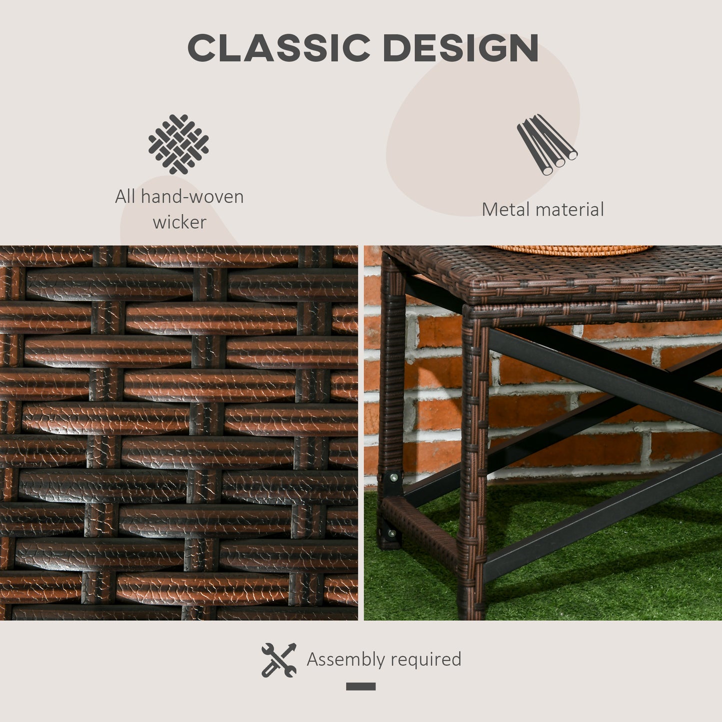 PE Rattan Garden Side Table, Outdoor Coffee Table with X-Shape Frame, Mixed Brown