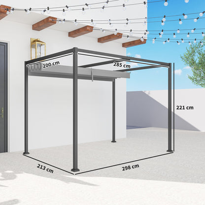 3 x 2m Metal Outdoor Pergola with Retractable Roof, Outdoor Gazebo Canopy Shelter with Drainage Holes for Garden, Patio