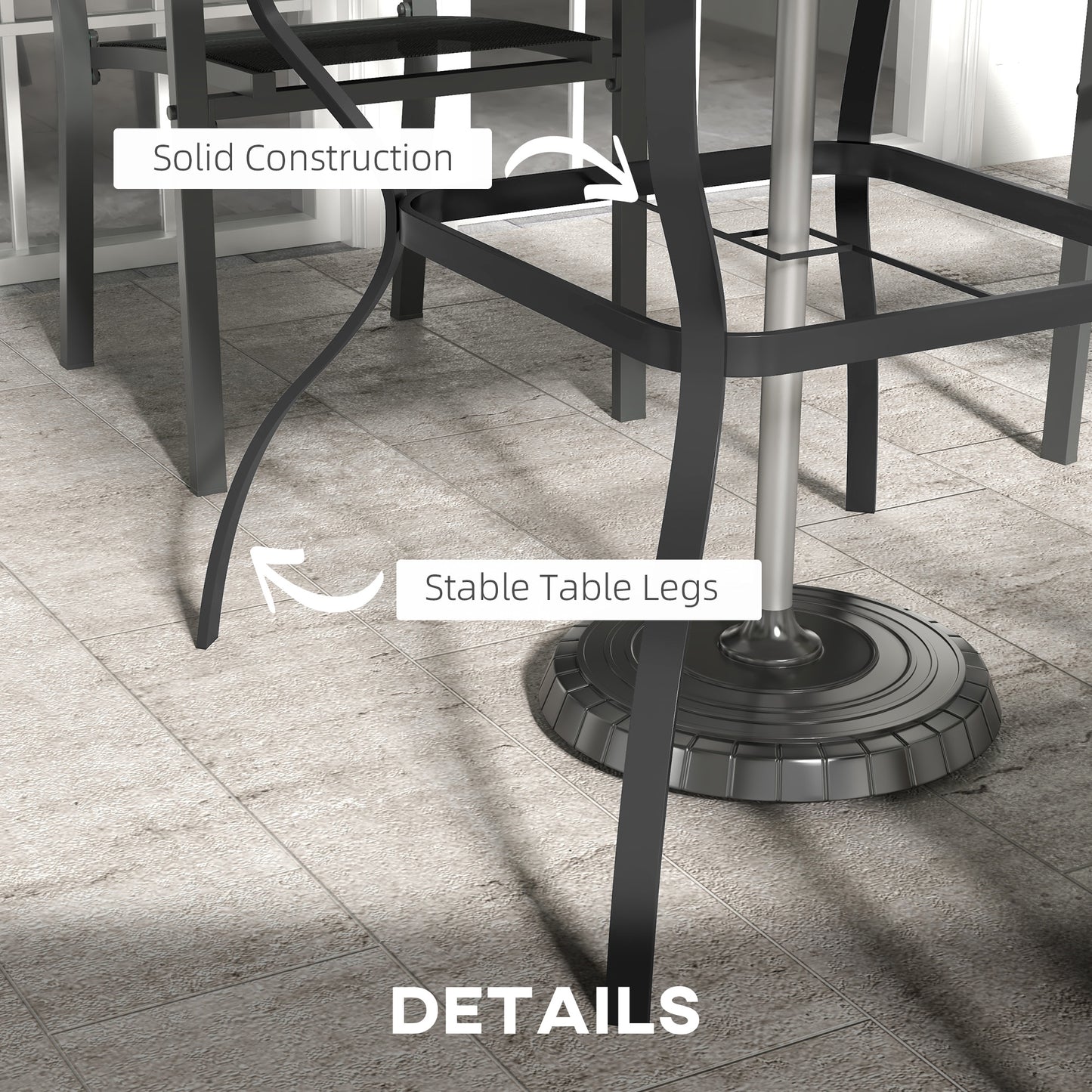 Four-Seater Steel Garden Table, with Parasol Hole - Brown/Black