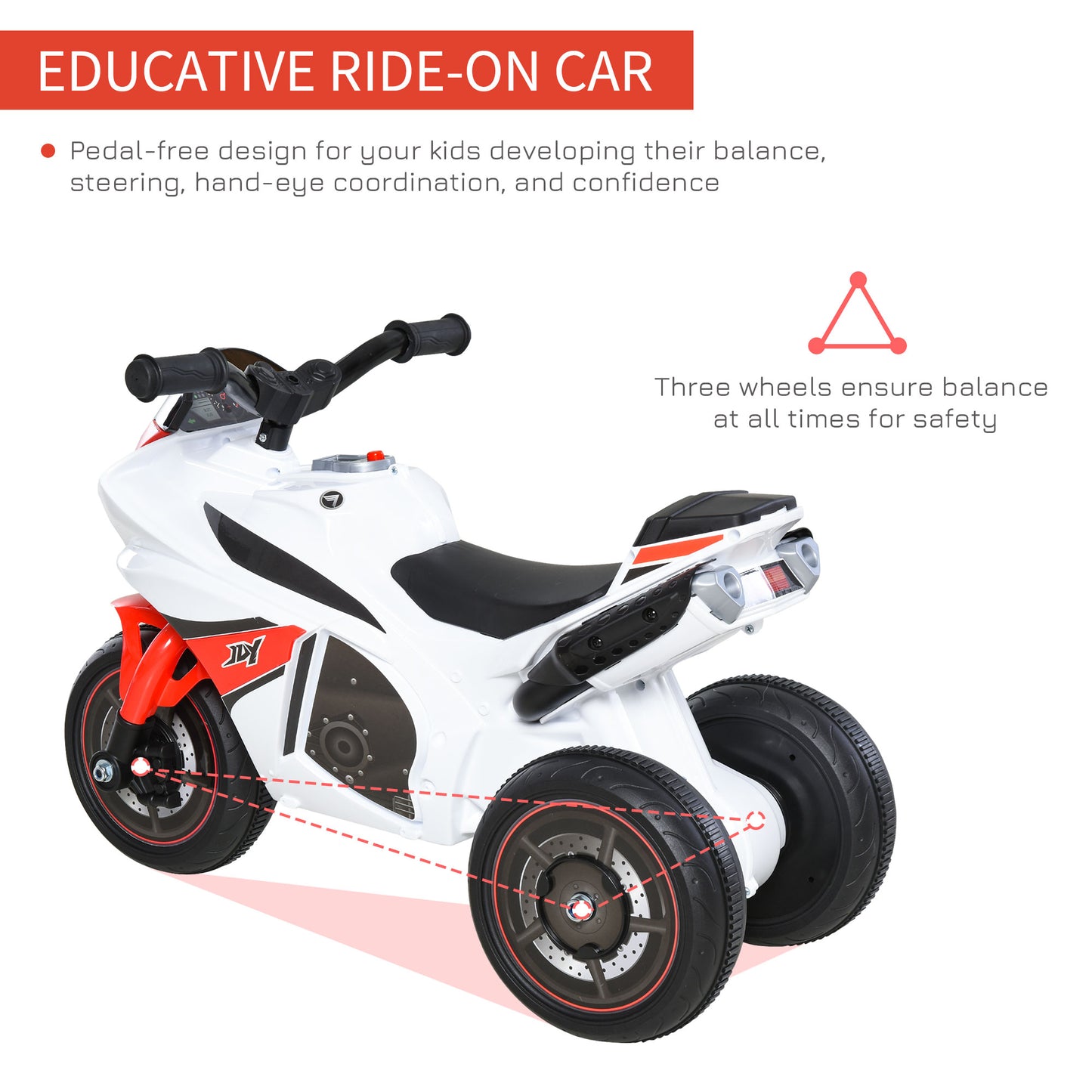 Kids Ride-On Police Bike 3-Wheel Vehicle w/ Music Lights Seat Handlebars Toddler NO POWER Child Learning Fun Development 18-3