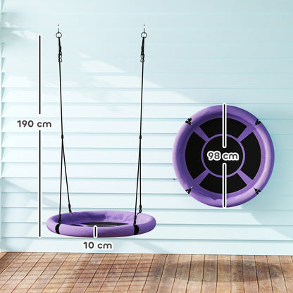 100cm Diameter Nest Seat for Kids with Height Adjustable Hanging Ropes for Outdoor, Playground, Garden, Purple