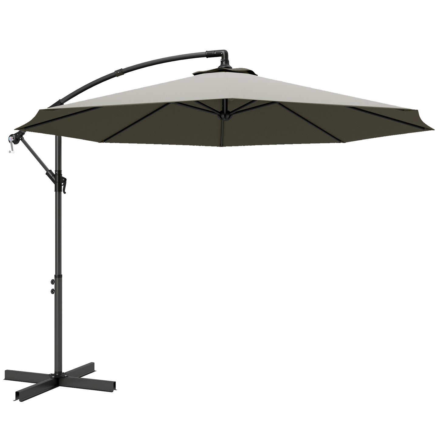 3m Overhanging Cantilever Parasol, with Cross Base - Light Grey