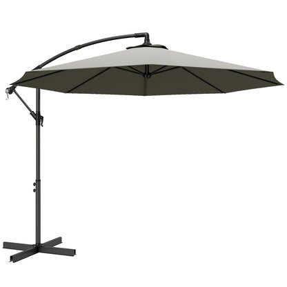 3m Overhanging Cantilever Parasol, with Cross Base - Light Grey
