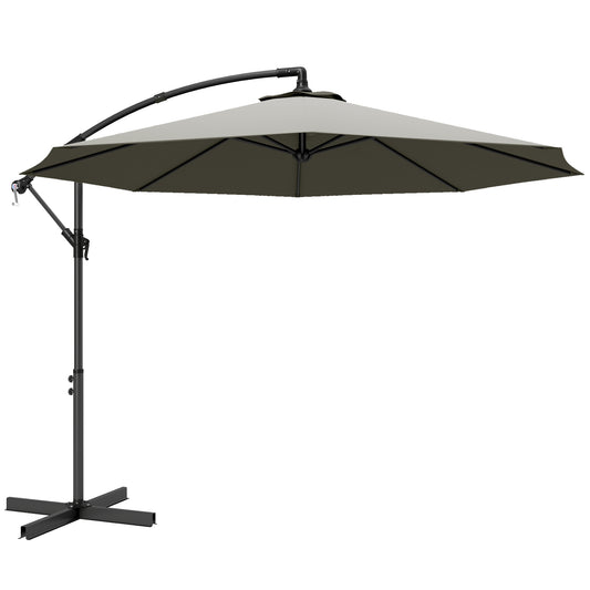3m Overhanging Cantilever Parasol, with Cross Base - Light Grey