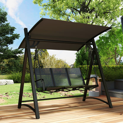 3 Seater Swing Chair, Garden Swing Bench with Adjustable Tilting Canopy, Breathable Mesh Seat 360 kg Capacity, Grey