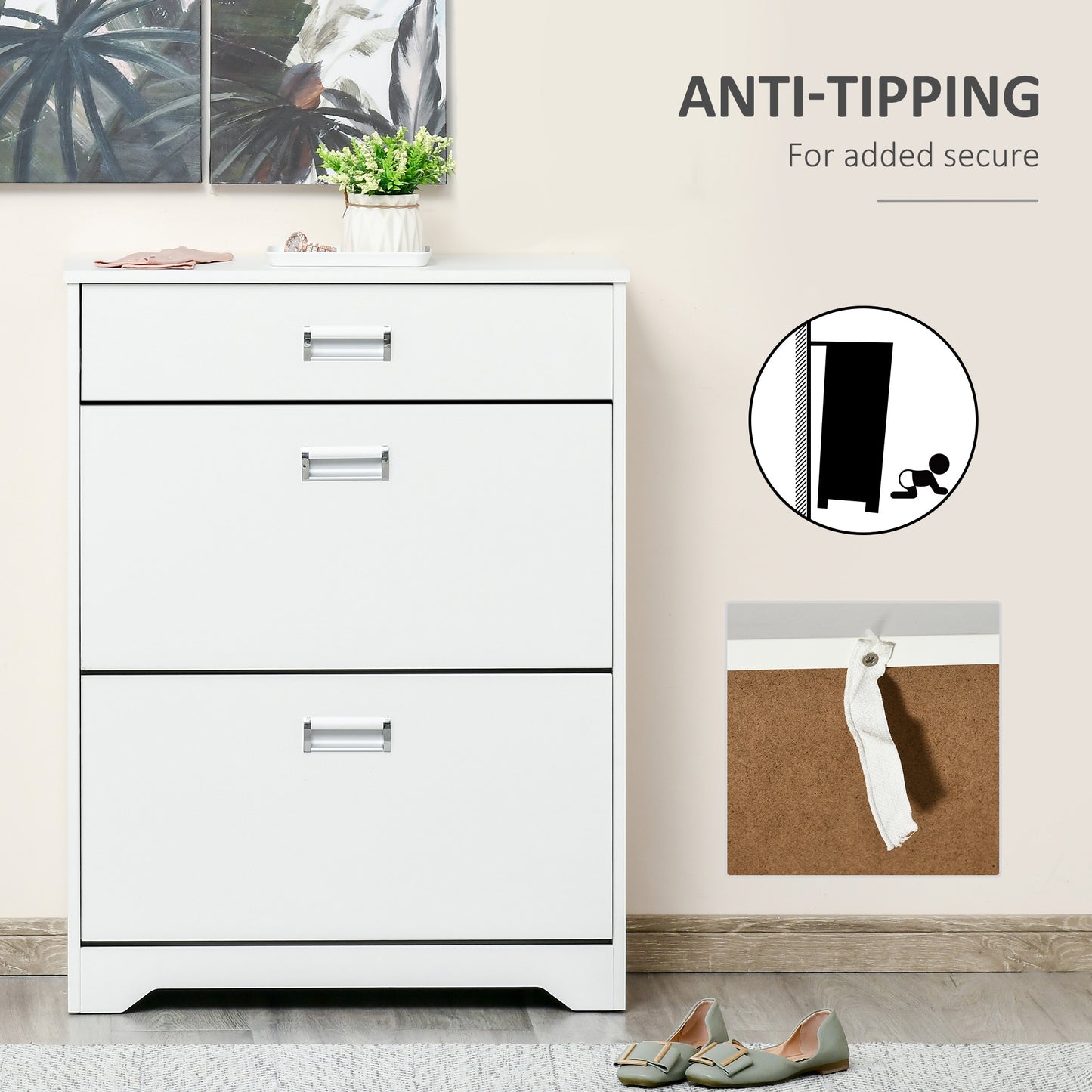 Shoe Cabinet, Slim Shoe Storage Cabinet with Drawer, 2 Flip-up Doors and Adjustable Shelf