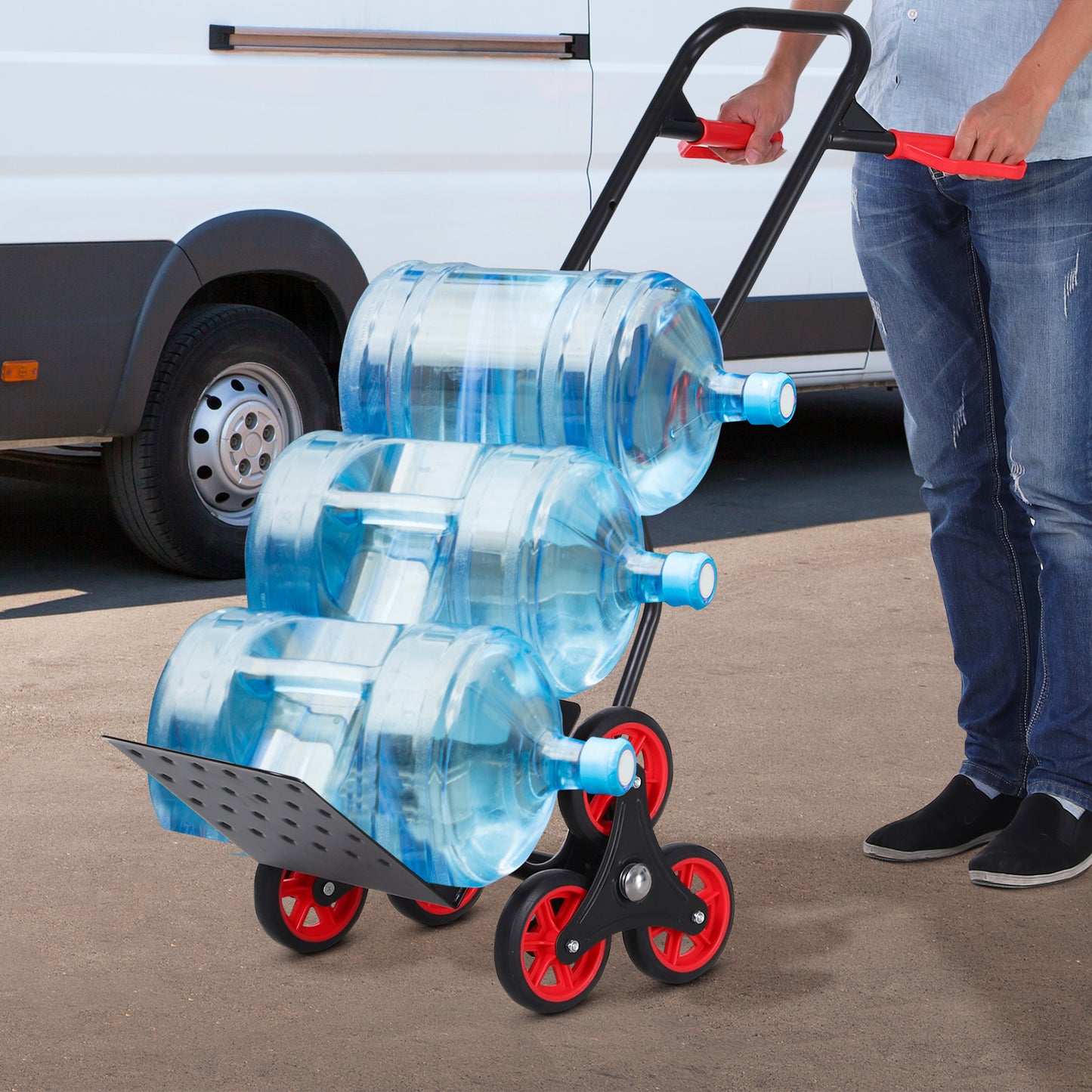 Stair Climbing Hand Truck, Heavy Duty Foldable Trolley on Wheels, Multi-Purpose Sack, Steel Truck Moving Trolley, 120kg, Red