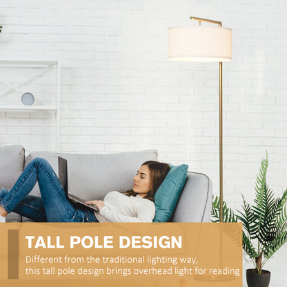 Floor Lamp, Modern Standing Lamp with Linen Lampshade, Round Base for Living Room, Bedroom, Dining Room, 153cm