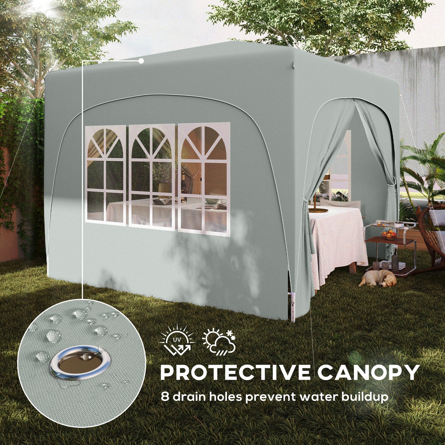 3 x 3m Pop-Up Gazebo Shelter, with Accessories - Light Grey