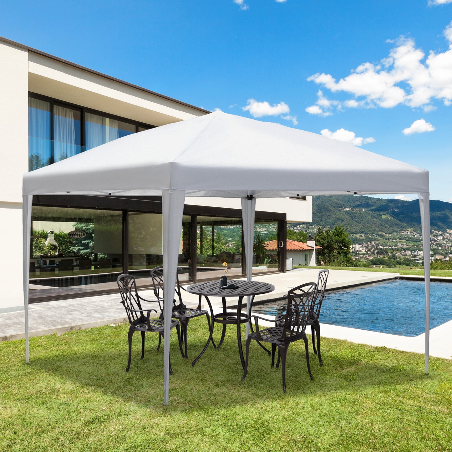 3 x 3M Garden Pop Up Gazebo Height Adjustable Marquee Party Tent Wedding Canopy with Carrying Bag, White