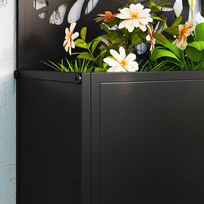 Outdoor Metal Planter, with Back Trellis - Black