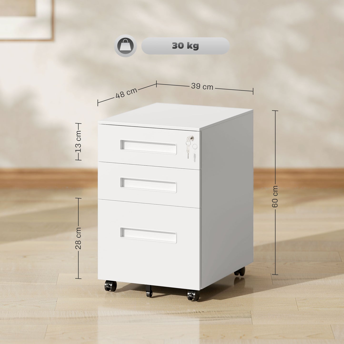 Three-Drawer Steel Filing Cabinet - White