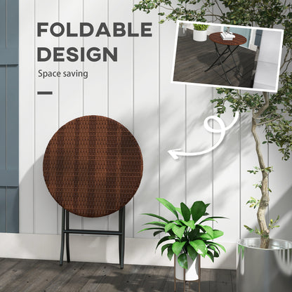 Foldable PE Rattan Outdoor Coffee Table, Metal Frame Wicker Round Side Table, Coffee Table Side Table for Lawn, Garden