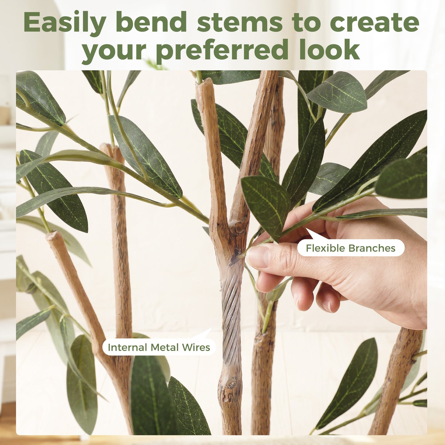 Decorative Artificial Plant, 148 cm Silk Olive Tree with 553 Leaves in Cement Pot, Fake Plant