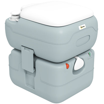 Portable Toilet for Adults, 22L Camping Toilet with Seat, Lid and Anti-Leak Handle Pump, Outdoor Travel Toilet