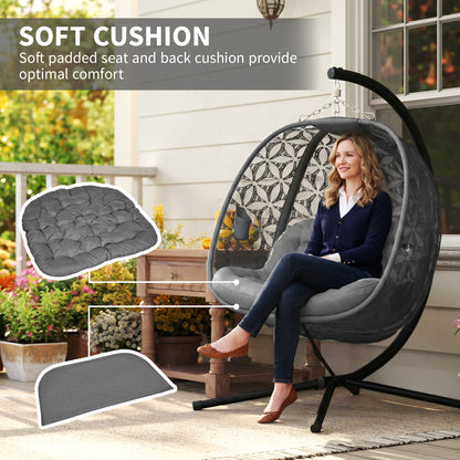 Outdoor Double Hanging Chair with Cushion and Cup Holders, Charcoal Grey