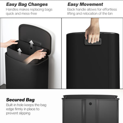 50L Kitchen Bin with Soft-Close Lid and Stay-Open Function, Stainless Steel Pedal Bin with Removable Inner Bucket
