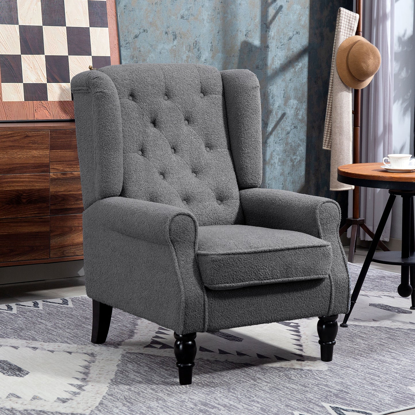 Teddy Fleece Retro Wingback Chair - Grey