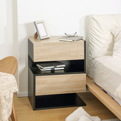 Floating Bedside Table Set of 2, Wall Mounted Bedside Cabinet with Drawer and Open Shelf, Modern Nightstand for Bedroom