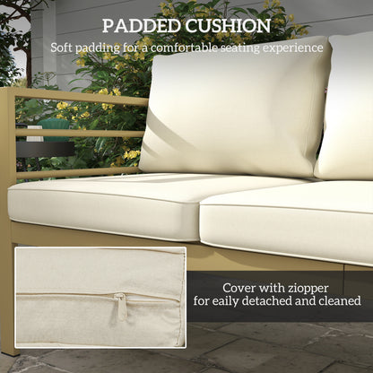 Garden Bench with Cushions, 3-Seater Sofa with Backrest, Armrest and Back Cushions, 185 x 66 x 64cm, Cream White