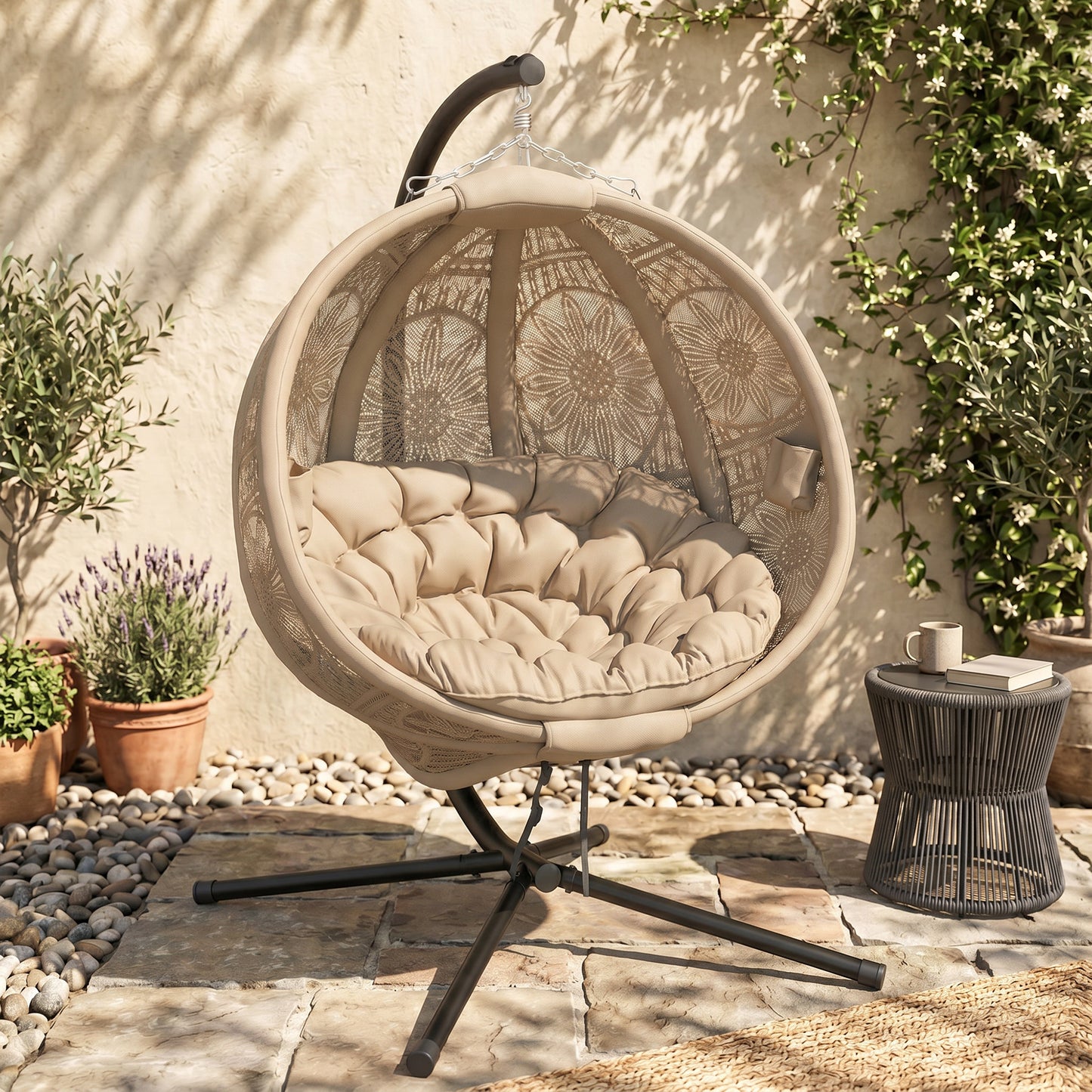 Round Egg Basket Chair, with Steel Stand, Sand