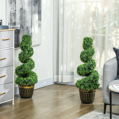 Set of 2 Artificial Plants, Topiary Spiral Boxwood Trees with Pot, for Home Indoor Outdoor Decor, 90cm