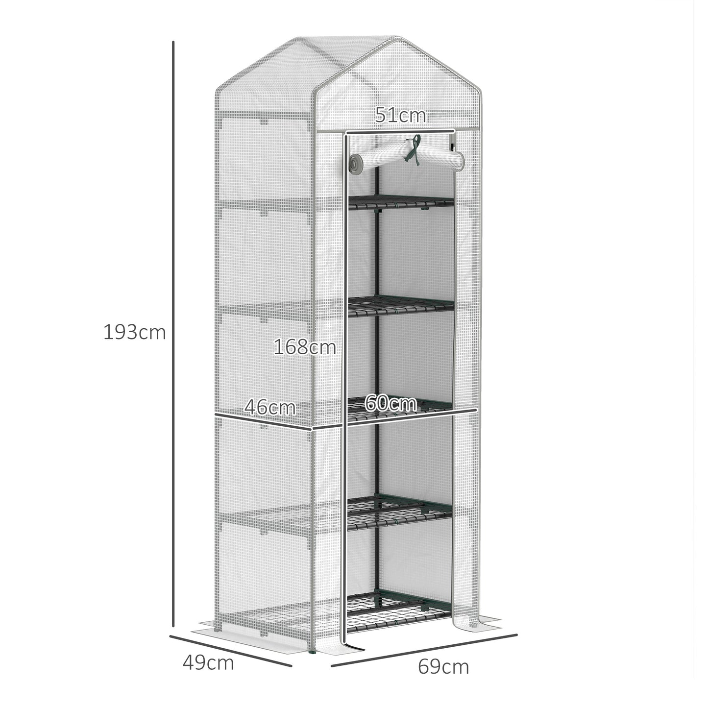 193cm Five Shelf Mini Greenhouse - White