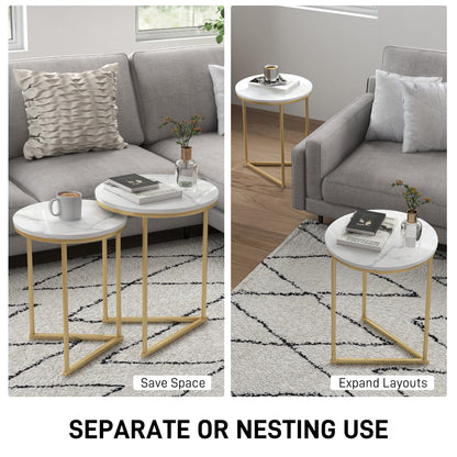 Set of Two Marble-Effect Nest of Tables - White/Gold-Tone