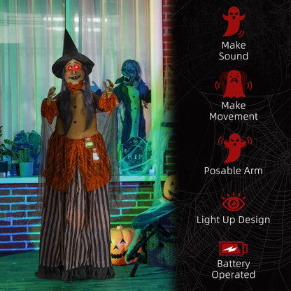 183 cm Life Size Halloween Animated Standing Fat-Faced Witch with Red Light Up Eyes, Sound Activated Moving Arms & Head