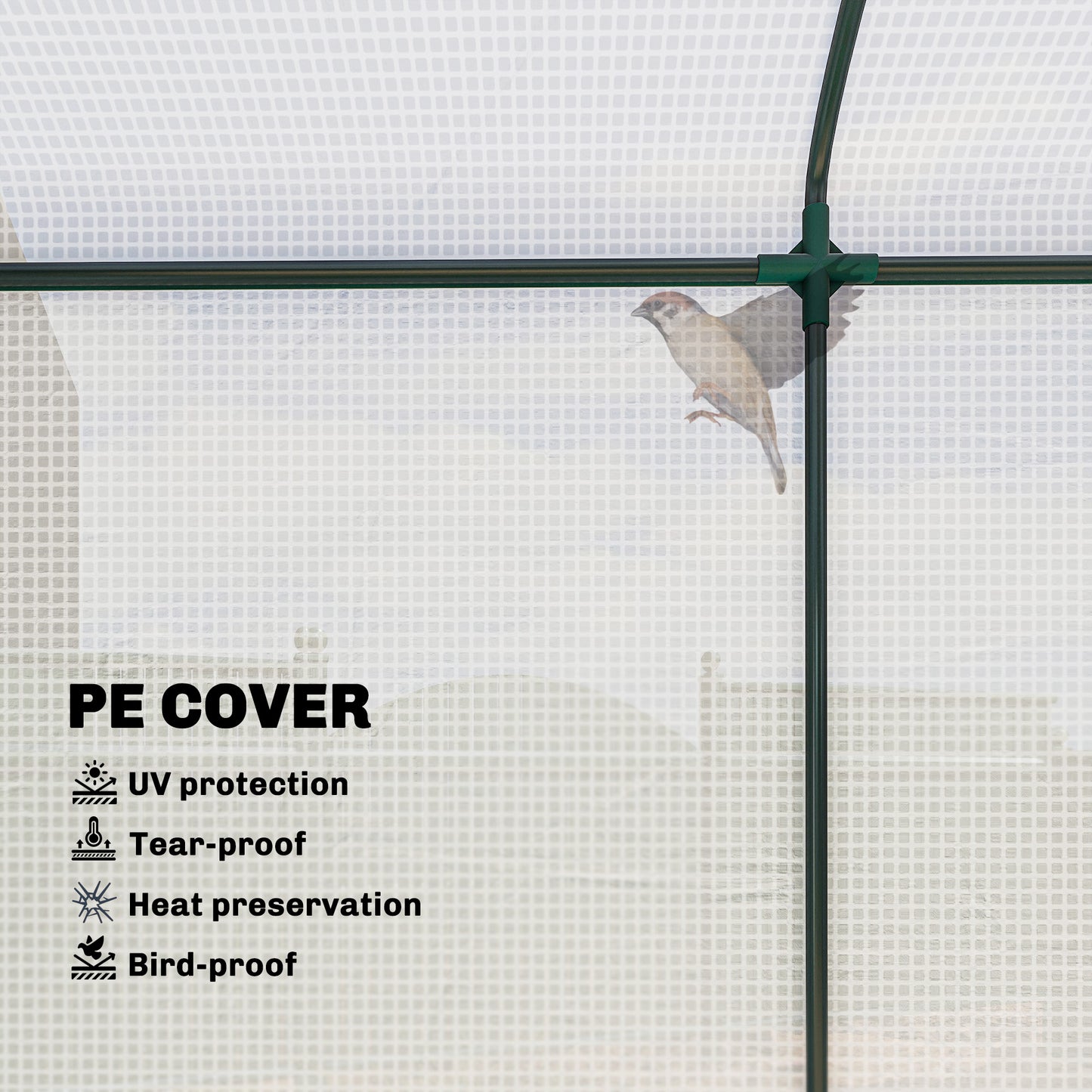 Mini Greenhouse, Garden Tomato Growhouse with Roll-Up Door and 2 Mesh Windows, PE Cover, 200 x 75 x 188 cm, White