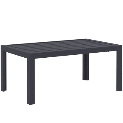 Outdoor Side Table, Rectangular Patio Coffee Side Table with Steel Frame and Slat Tabletop for Garden, Balcony, Grey