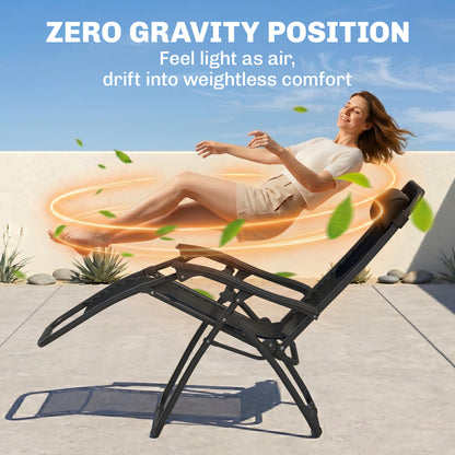 Folding Zero Gravity Chairs, 3 Pieces Adjustable Sun Lounger and Table Set with Cup Holder and Headrest