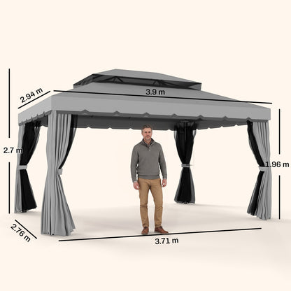 3 x 4m Aluminium Garden Gazebo, Marquee Canopy Shelter Pavilion Party Tent with Nets and Curtains for Garden and Deck